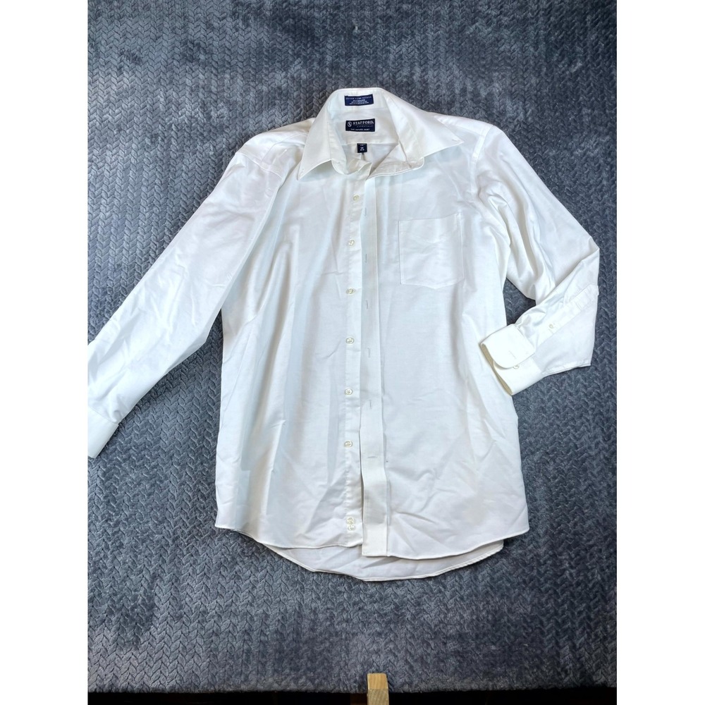 Stafford Cotton Blend Oxford Dress Shirt Mens 16 White Cotton Classic Fit Formal